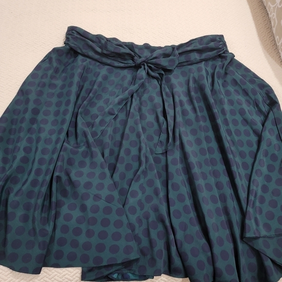 Tommy Hilfiger Green and Blue Polka Dot Midi flowy Skirt with Sash Toe Size Larg - Picture 5 of 13